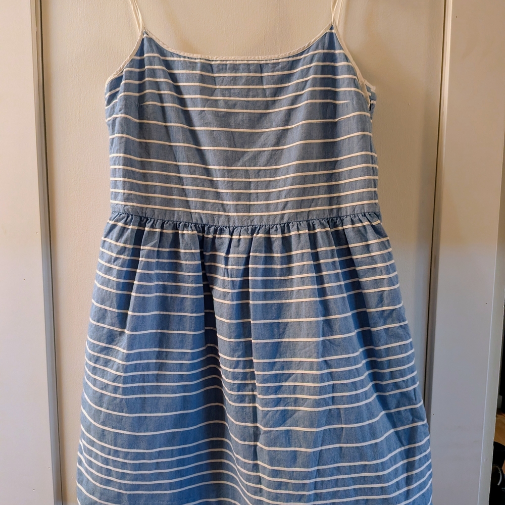 Gap Blue And White Striped Spaghetti Strap Fully Lined Cotton Dress Size 12